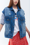Jaqueta jeans com mangas de tecido jogging