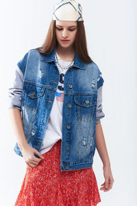 Jaqueta jeans com mangas de tecido jogging