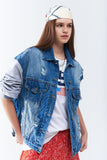 Q2 Jaqueta jeans com mangas de tecido jogging