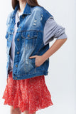 Jaqueta jeans com mangas de tecido jogging