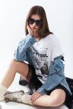 Jaqueta jeans larga com strass em padrão diamante