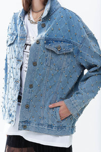 Jaqueta jeans larga com strass em padrão diamante
