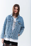 Q2 Jaqueta jeans larga com strass em padrão diamante