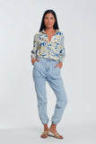 Jeans com bolsos ovóides azuis