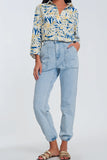 Q2 Jeans com bolsos ovóides azuis