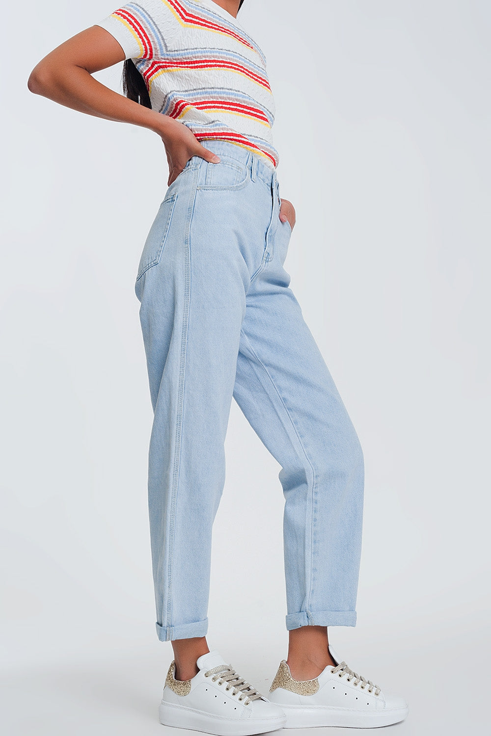 Jeans de cintura alta em azul claro