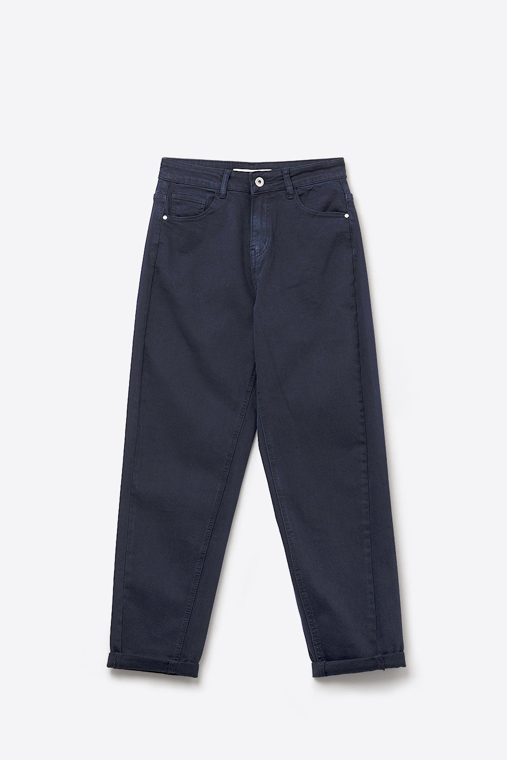 Jeans Denim de Cintura Alta com Perna Reta em Azul Marinho