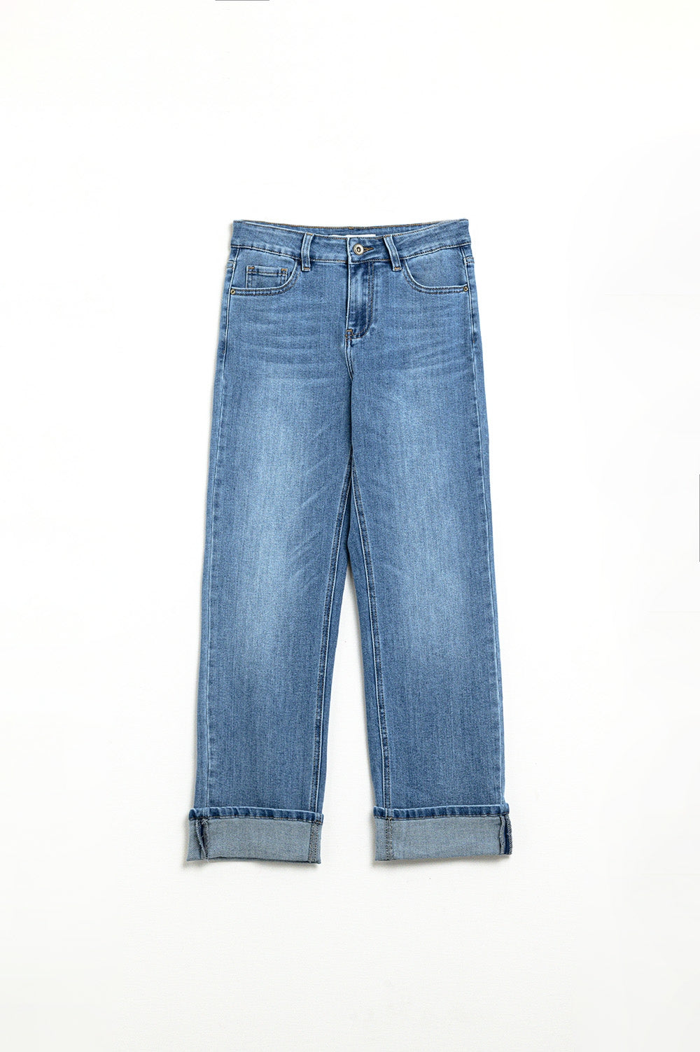 Jeans elásticos de denim em lavagem média