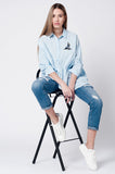 Jeans mom com bordado de pássaros
