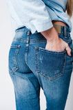 Jeans mom com bordado de pássaros