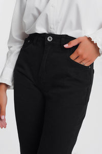 Jeans pretos retos de cintura alta