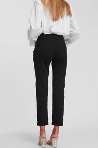 Jeans pretos retos de cintura alta