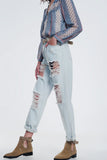 jeans rasgados boyfriend em azul claro