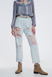 Q2 jeans rasgados boyfriend em azul claro