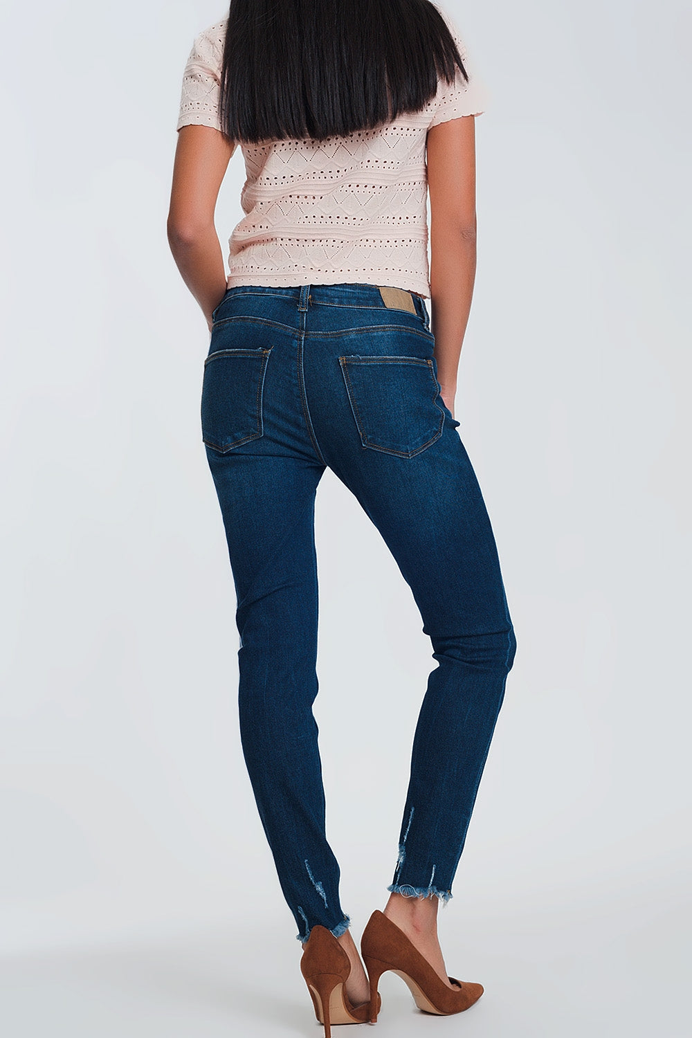 Jeans skinny azul claro com cintura normal