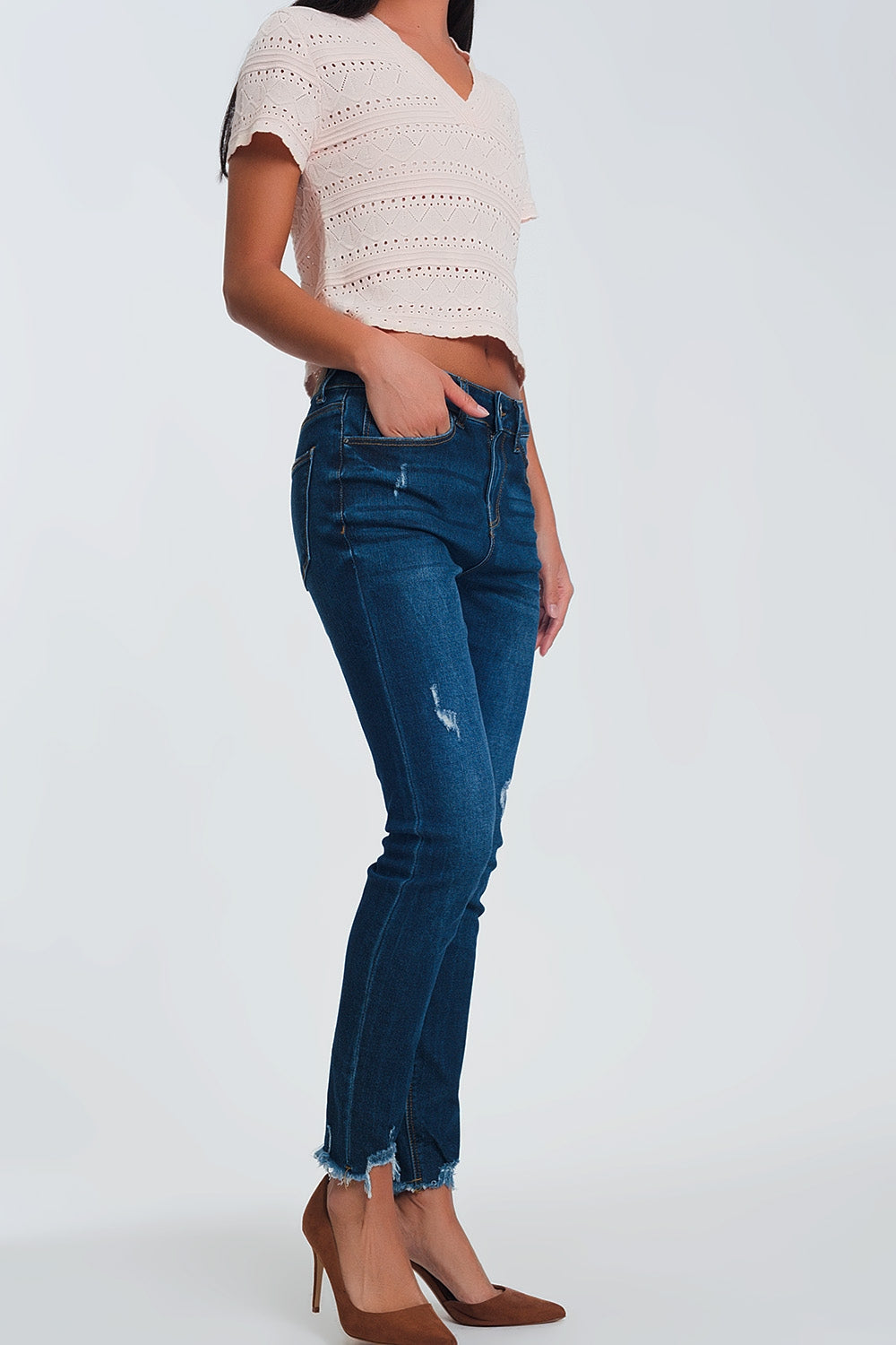 Jeans skinny azul claro com cintura normal