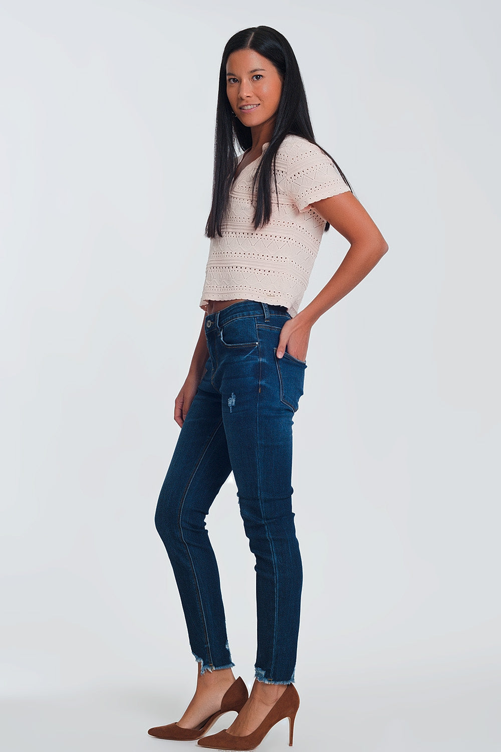 Jeans skinny azul claro com cintura normal