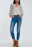 Q2 Jeans skinny azul claro com meia cintura
