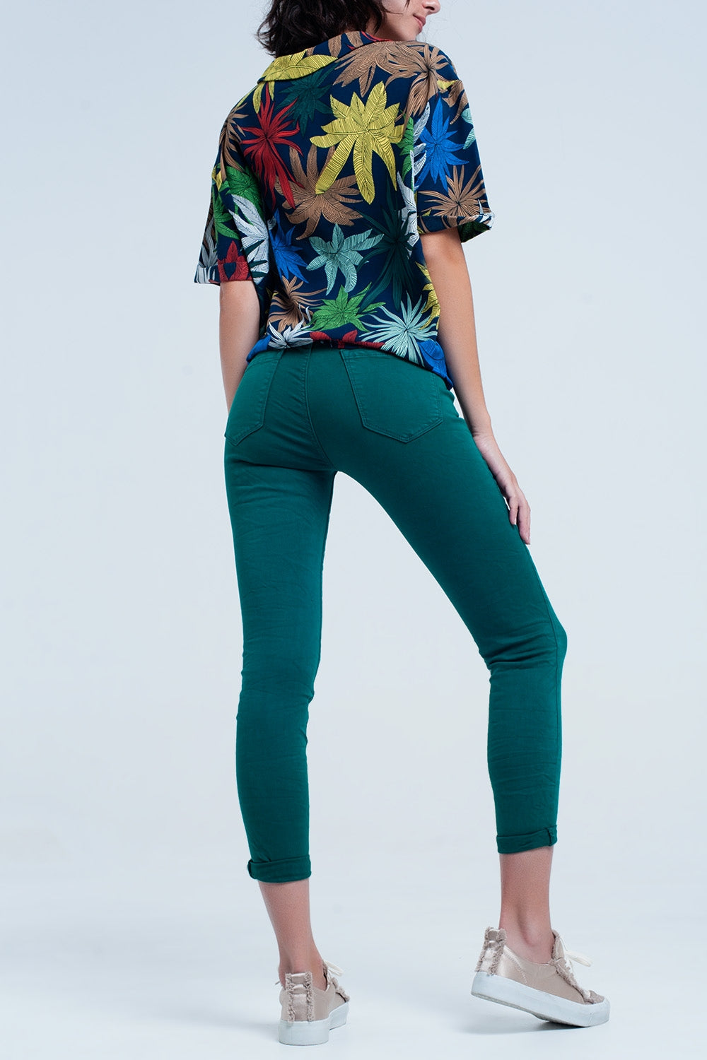 Calças de ganga skinny elástico verde