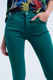 Calças de ganga skinny elástico verde