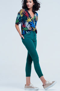 Calças de ganga skinny elástico verde