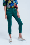 Q2 Calças de ganga skinny elástico verde