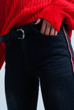 Calças de ganga skinny preto com listra lateral vermelha