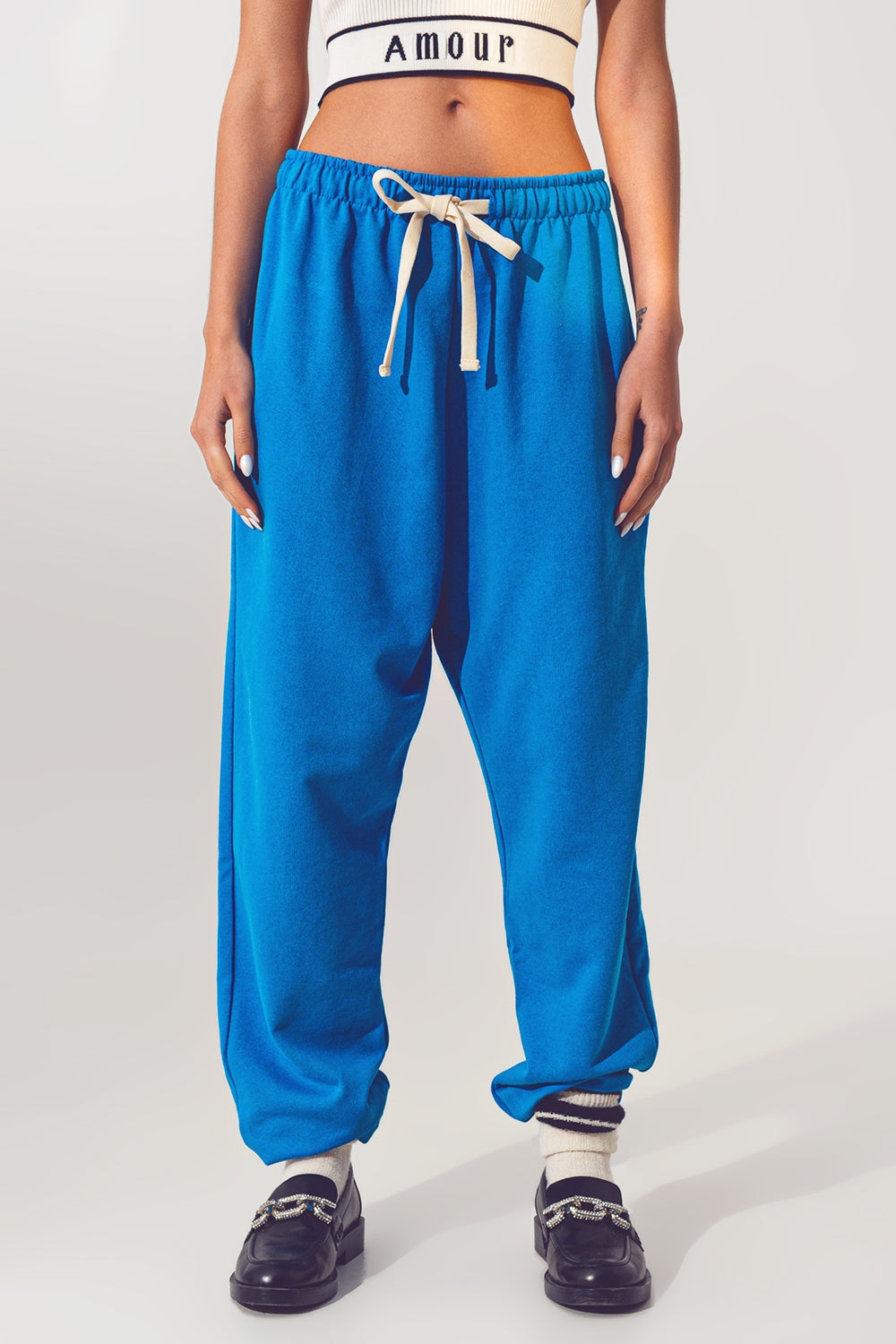 Q2 Jogger com Cintura de Laço em Azul