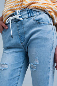 Jogger Lavado Claro com Cintura de Cordão