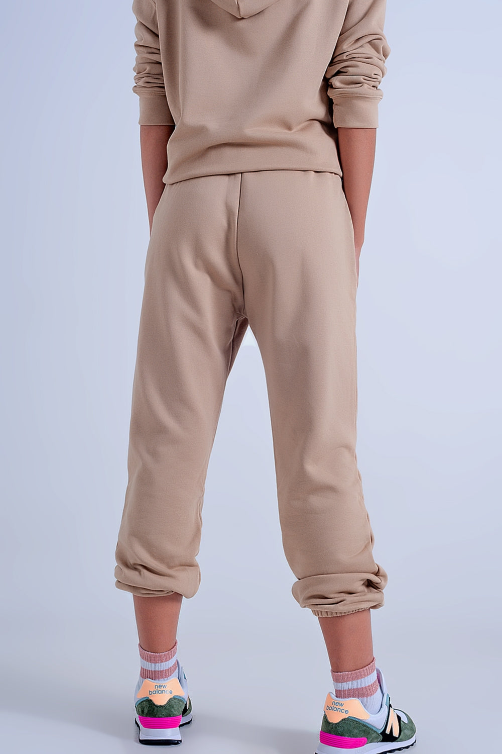 Joggers beije basic allacciati in cotone