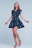 Q2 Jumpsuit flor azul marinho