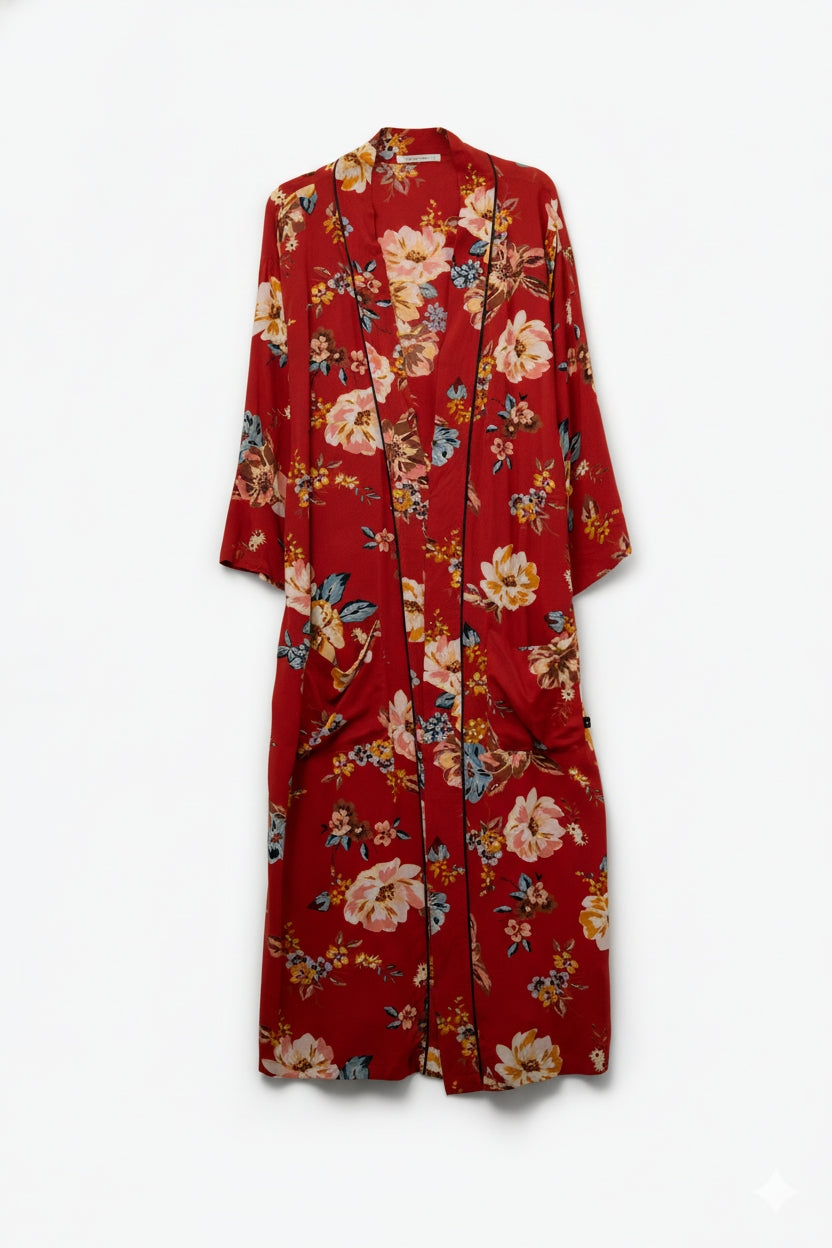 Q2 Kimono comprido floral vermelho