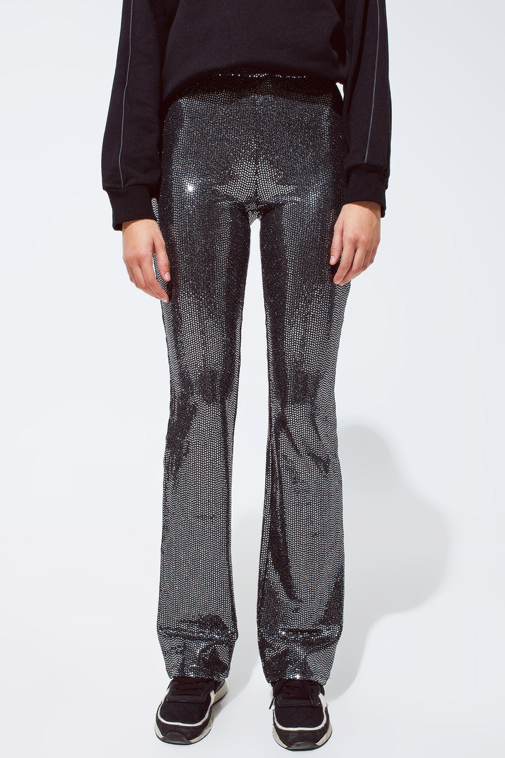 Q2 Leggings de tecido metálico em prateado