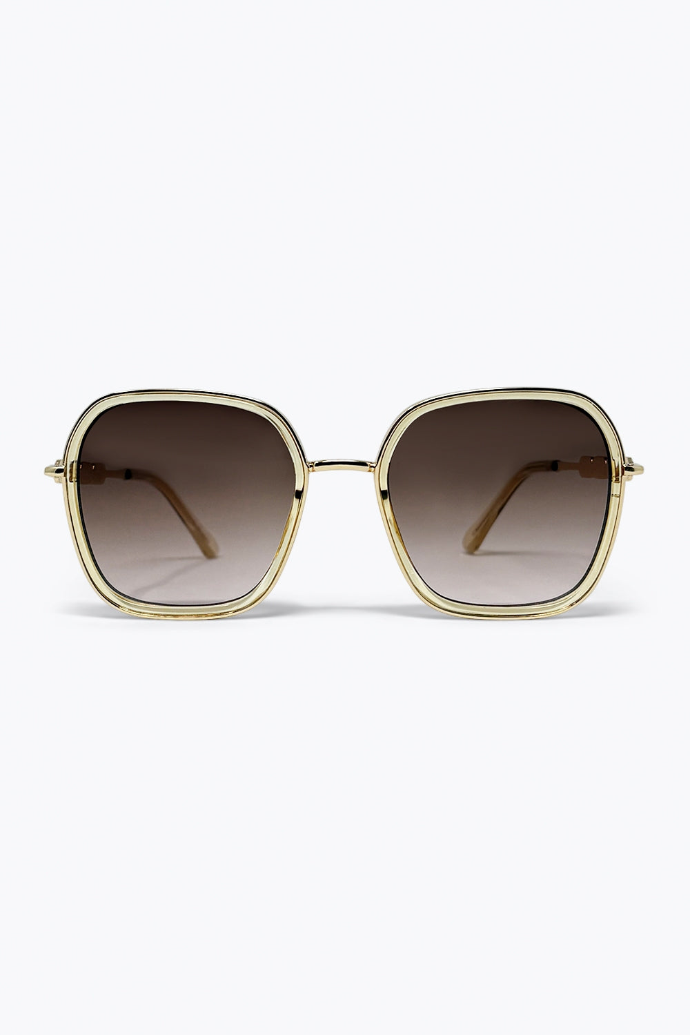 Q2 Lentes Degradê Marrom Armação Dourada Metal Óculos de Sol Quadrados Oversized