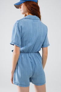 Macacão em Tencel com frente em ganga azul