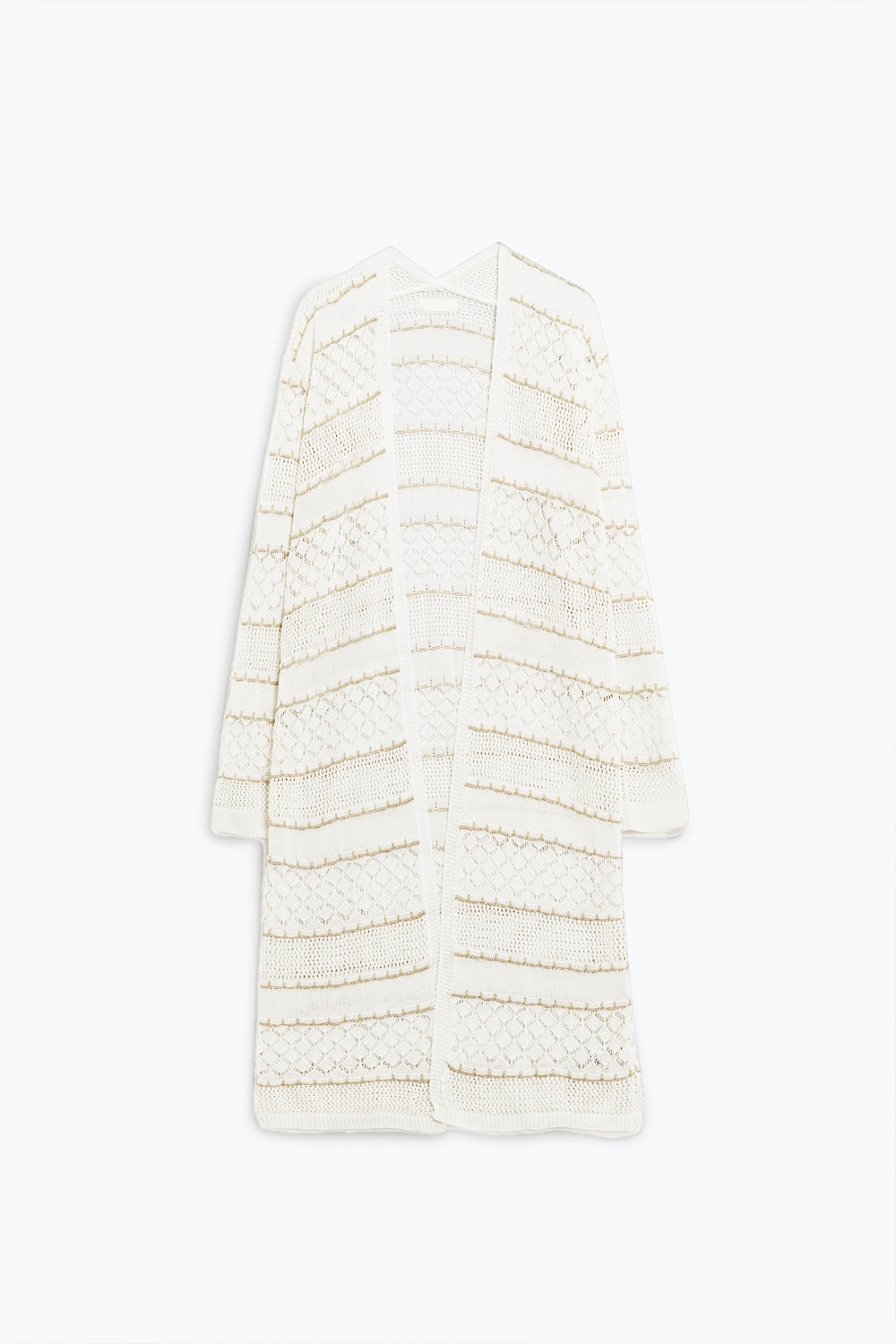 Maxi-casaco de croché branco com mangas compridas