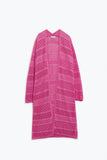 Q2 Maxi-casaco de croché cor-de-rosa com mangas compridas