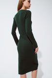 Midi Vestido Verde com Trama em Malha