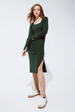 Midi Vestido Verde com Trama em Malha