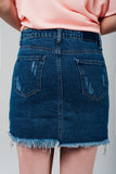 Mini saia denim com flores bordadas