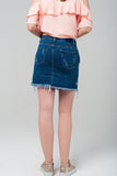 Mini saia denim com flores bordadas