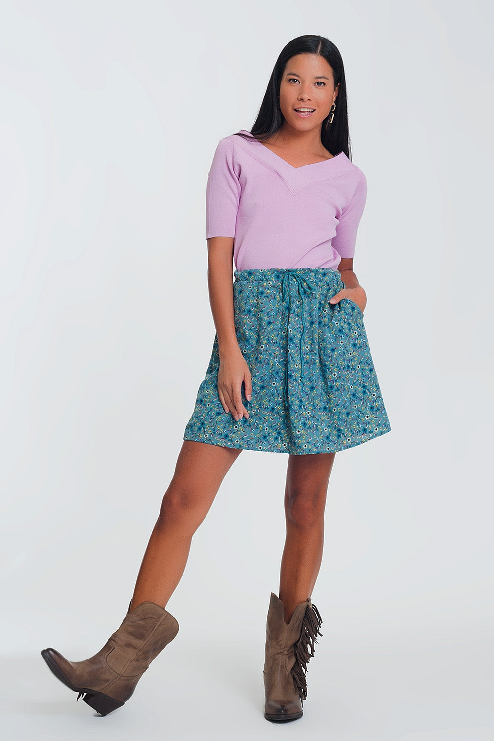 Mini-saia floral verde