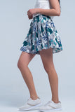 Mini skorts azul com impressão floral