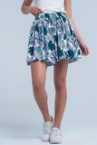 Q2 Mini skorts azul com impressão floral