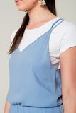 Mini vestido azul com detalhe chrosé de volta