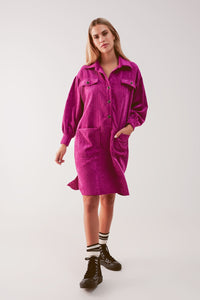 Q2 Mini vestido camiseiro de cordão em fúcsia