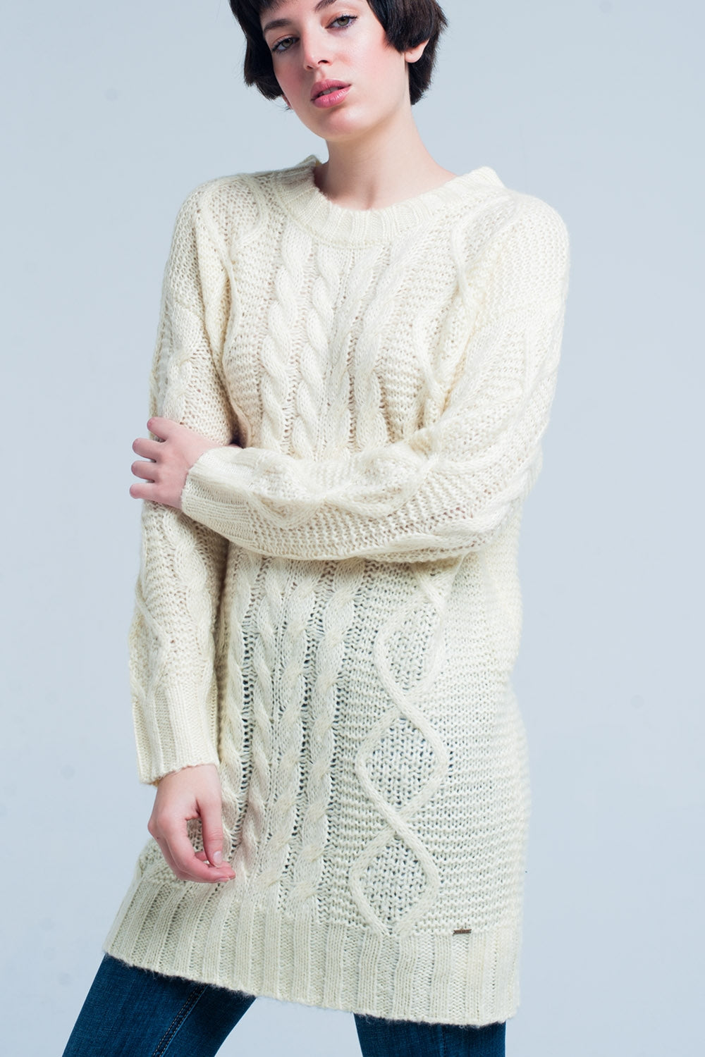 Q2 Mini vestido de malha entrançada amarelo