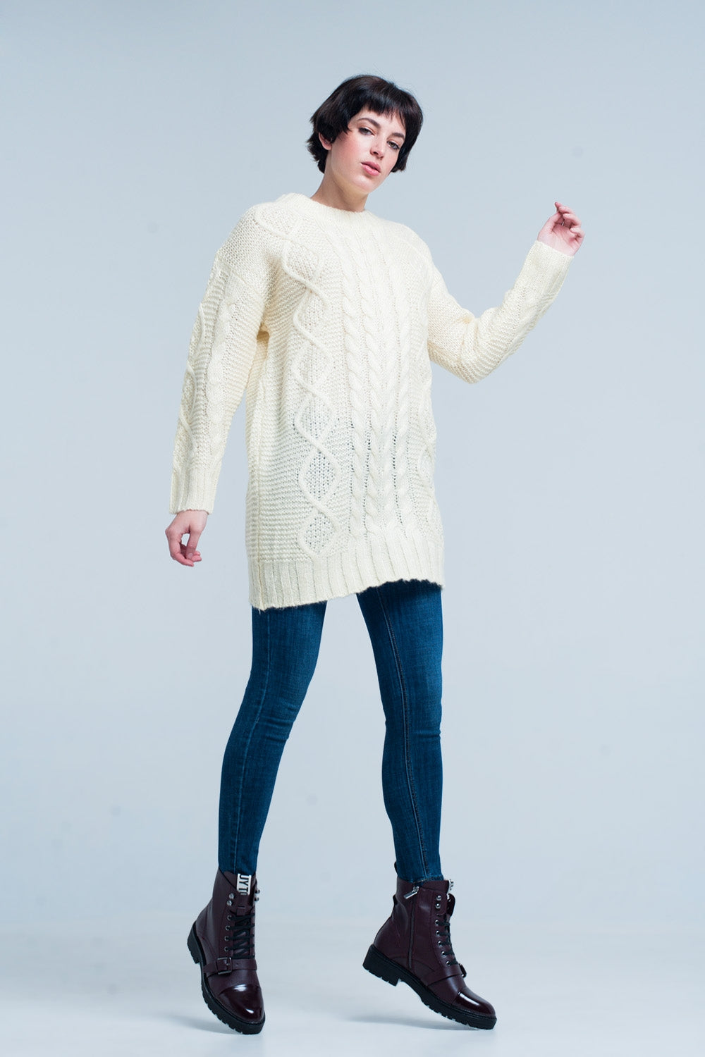 Mini vestido de malha entrançada amarelo