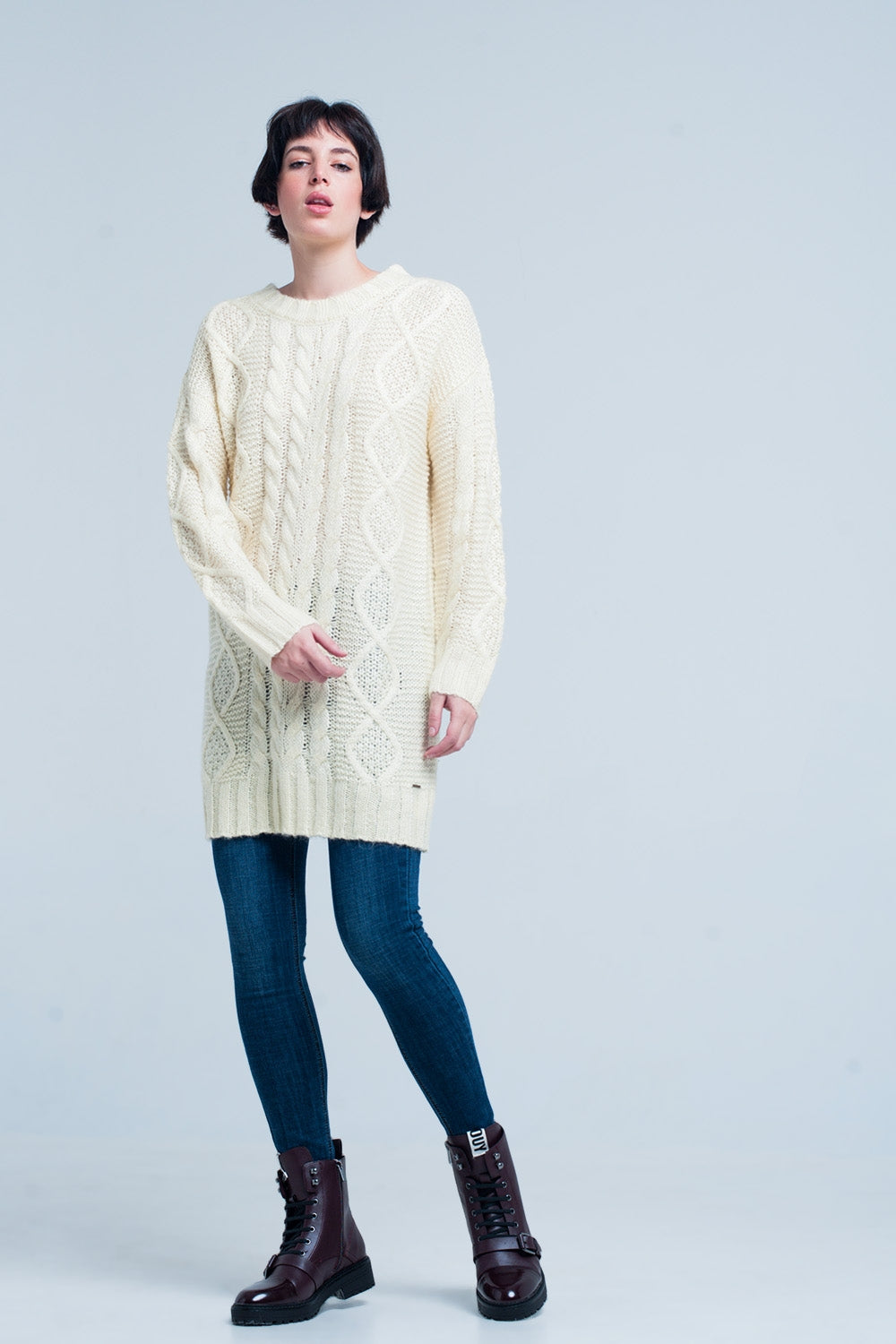 Mini vestido de malha entrançada amarelo