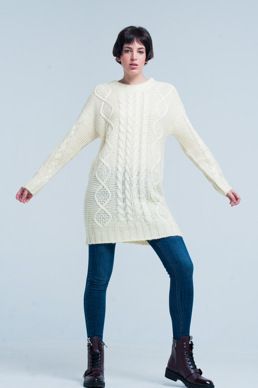 Mini vestido de malha entrançada amarelo